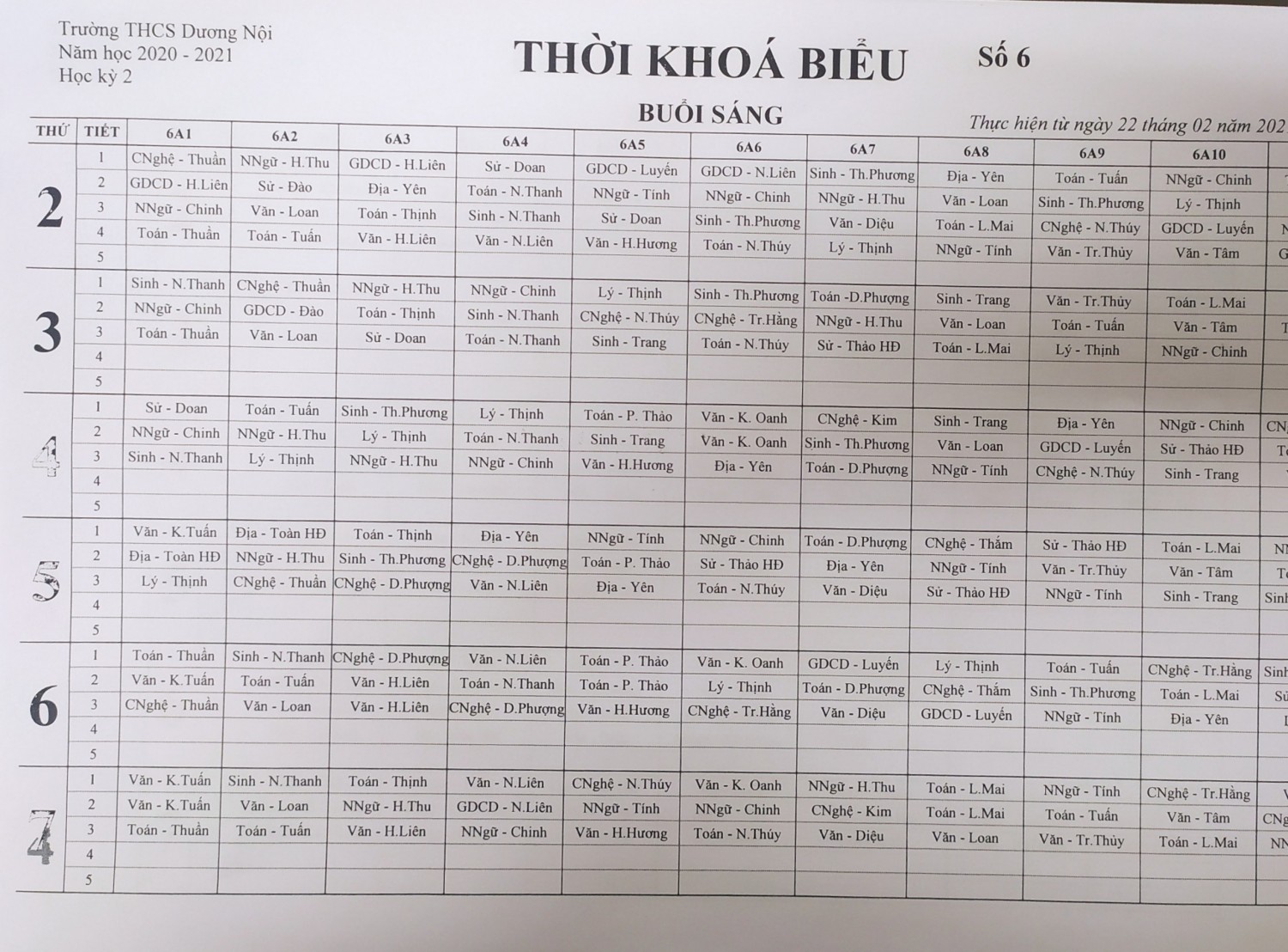 Thời Khóa biểu học online