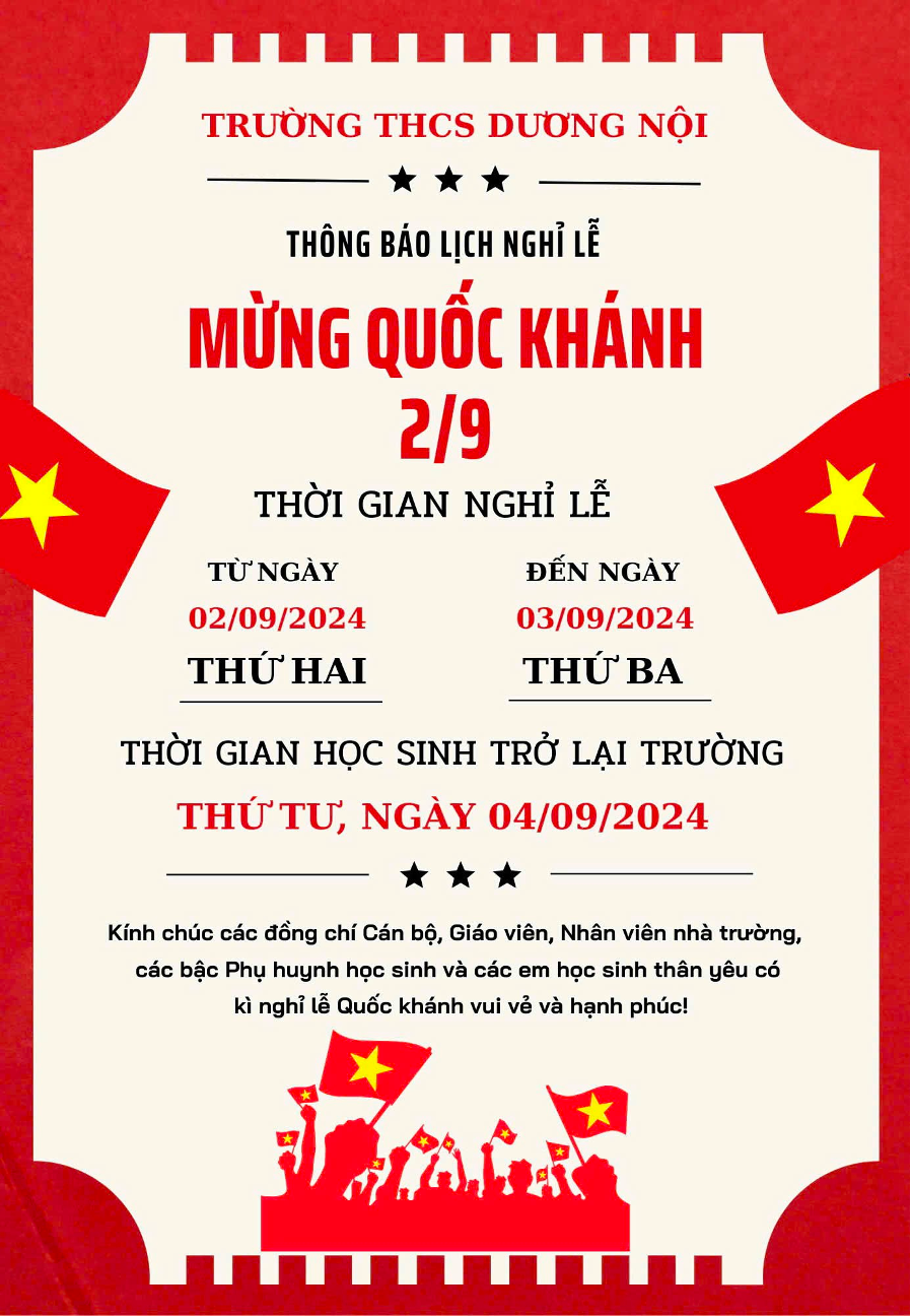 Thông báo Lịch nghỉ lễ Quốc khánh 2/9